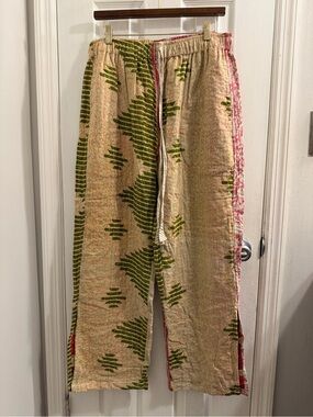 Reversible Side Slit Kantha Pants - Birds